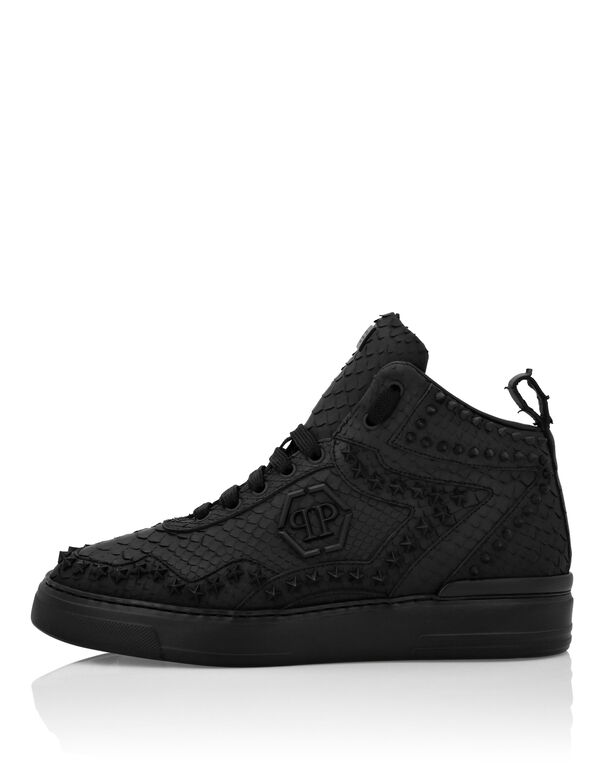 Python Leather Mid-Top Sneakers Studs
