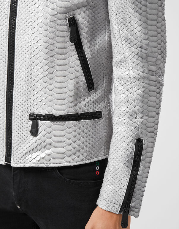Python Leather Moto Jacket Luxury
