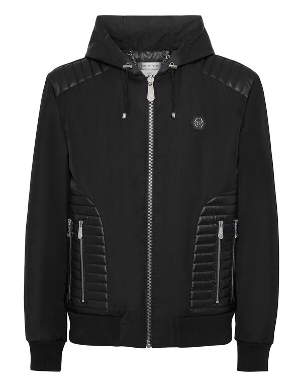 Nylon Hooded Jacket LS With Leather Inserts