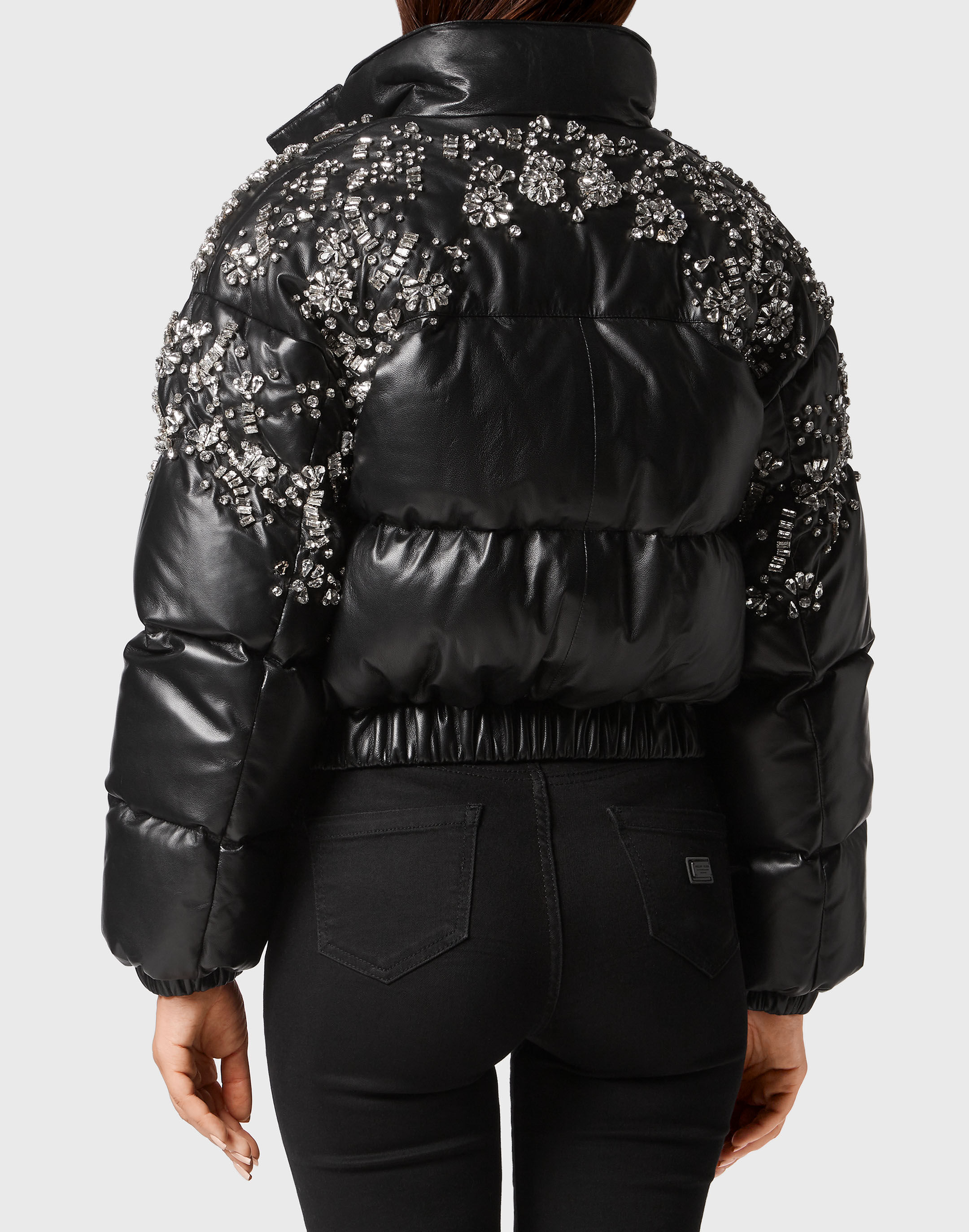 Leather Puffer Jacket Crystal Philipp Plein