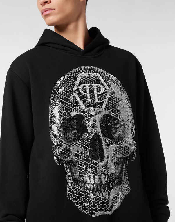 Fleece Hoodie Sweatshirt Skull Strass