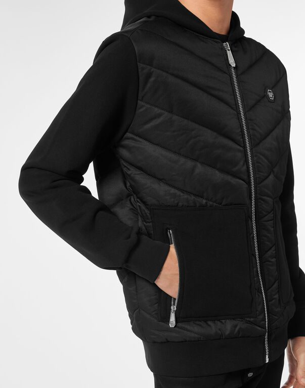 Nylon and Fleece Hooded Tracksuit Jacket with Padded Inserts