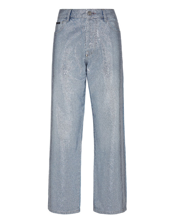 Denim Trousers High Rise Fit Full Crystal