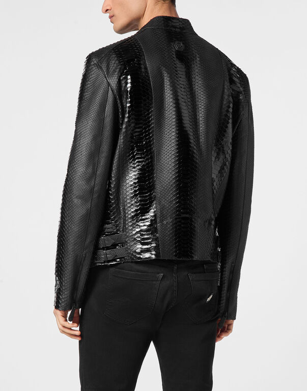 Python Leather Bomber Skull