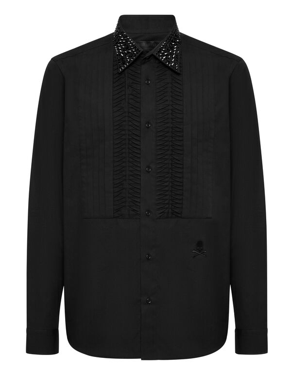 Black Tie Shirt LS Strass Skull&Bones