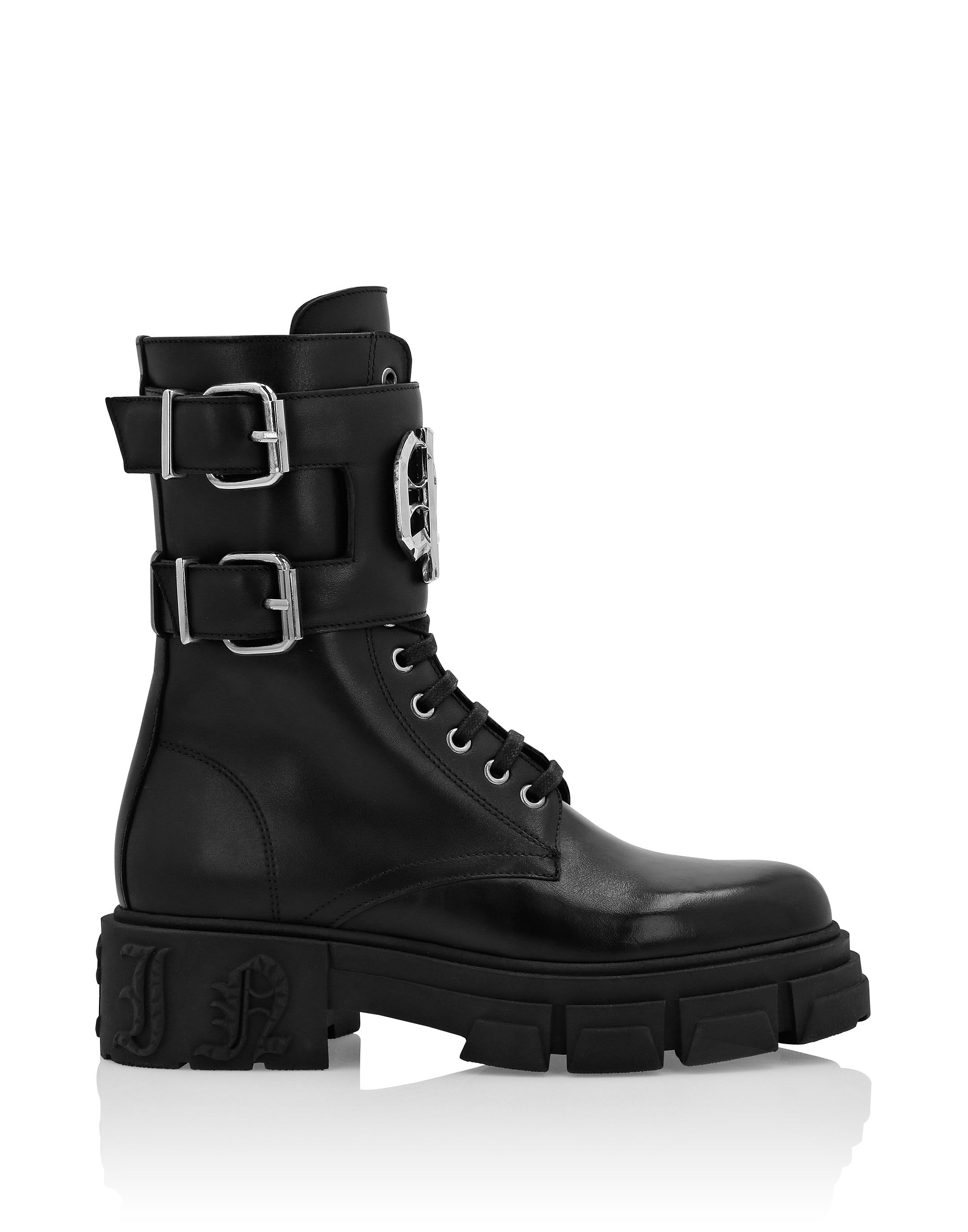 Leather Boots Mid Flat Gothic Plein Philipp Plein