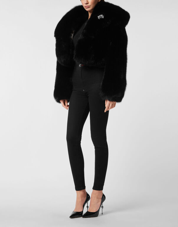 Fox Fur Hooded Short Jacket