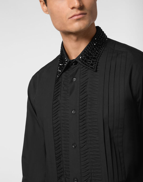 Black Tie Shirt LS Strass Skull&Bones