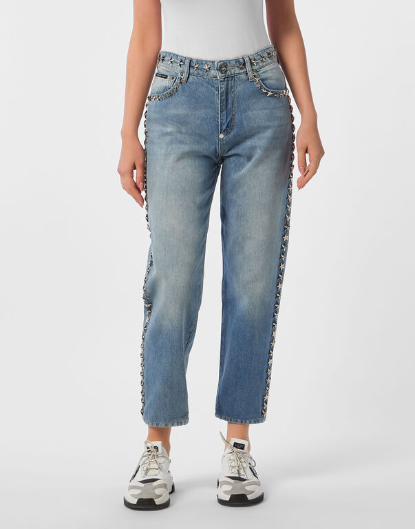 Mom Fit Denim Trousers Star Studs