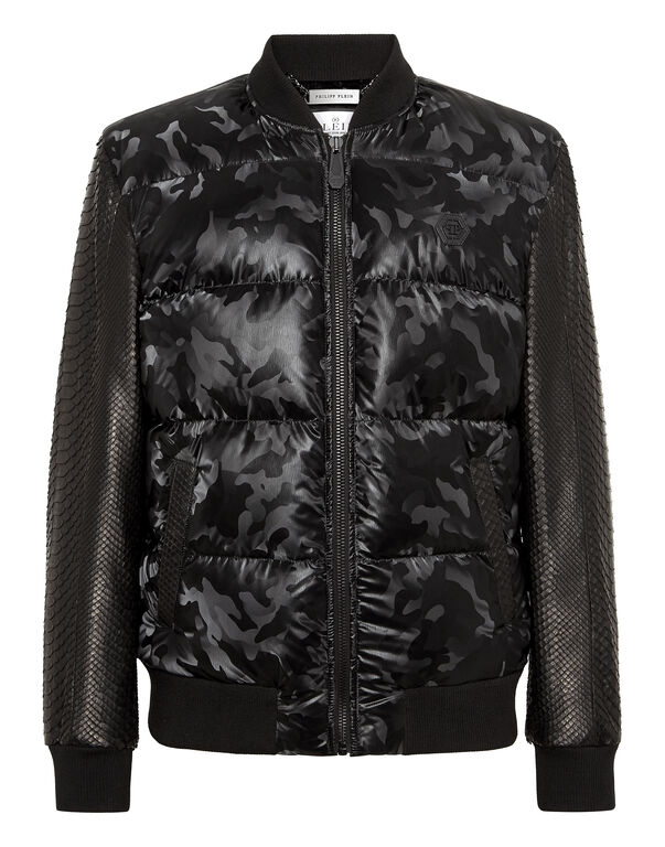 Nylon Bomber With Python Sleeves Camouflage