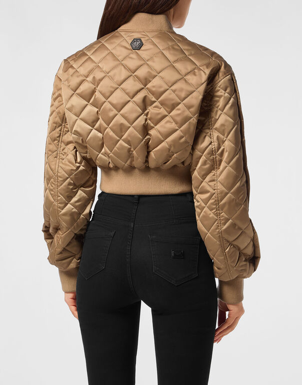 Nylon Cropped Oversize Bomber Matelasse Diamond Signature