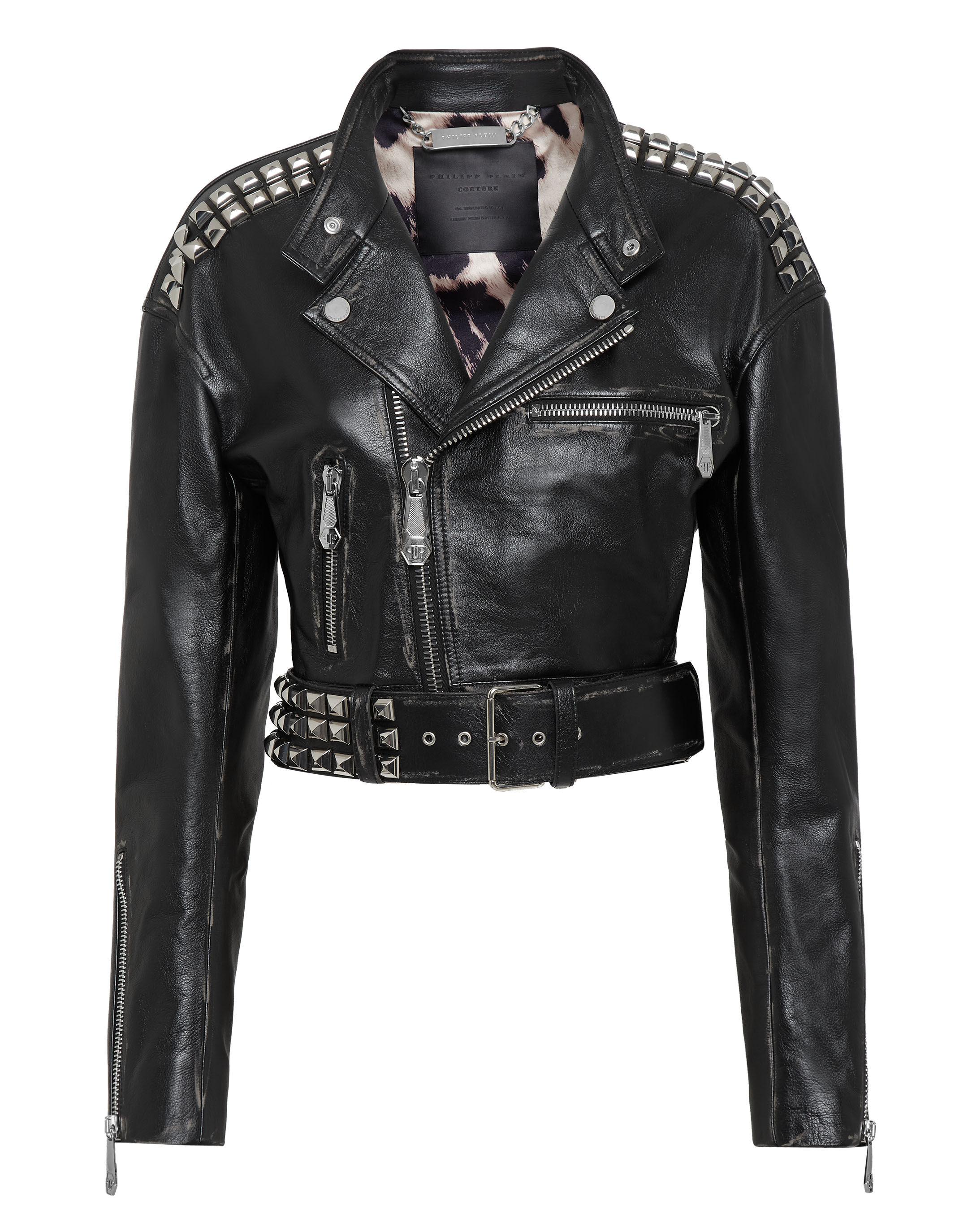 Crop Leather Jacket Studs Philipp Plein