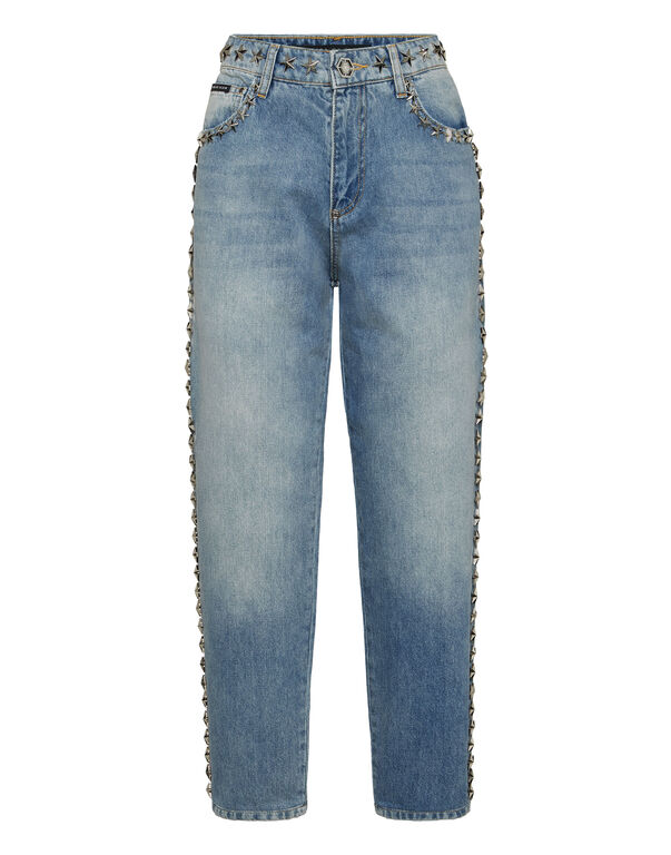 Mom Fit Denim Trousers Star Studs