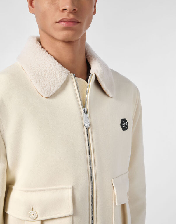 Wool Aviator Jacket With Shirling Cape