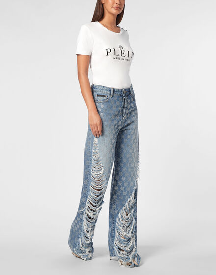 Denim Skater Fit Trousers Strass Monogram