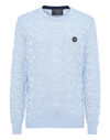 Jacquard Silk Wool Pullover Round Neck LS Monogram