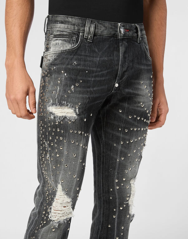 Denim Super Straight Cut Trousers Studs