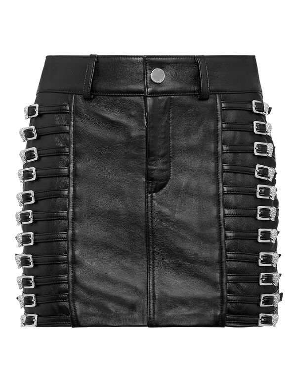 Leather Skirt Mini Crystal Skull