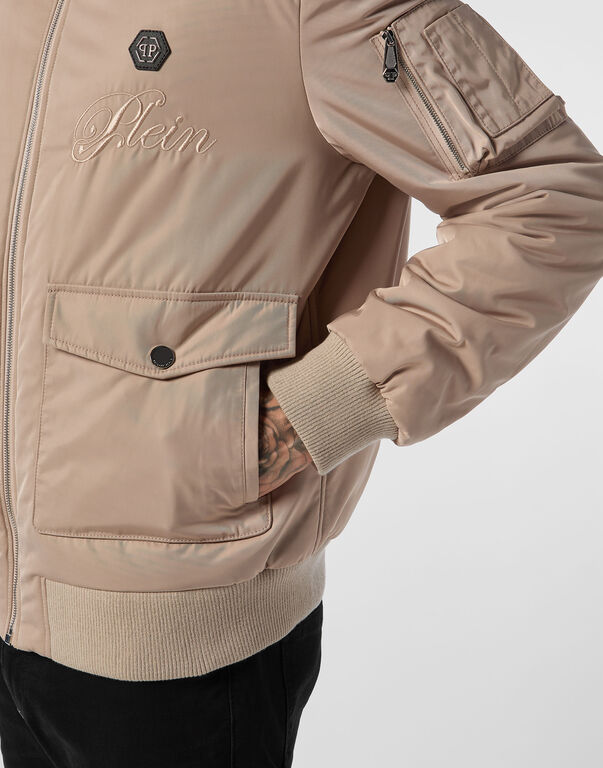 Nylon Aviator Jacket with Shearling Collar
