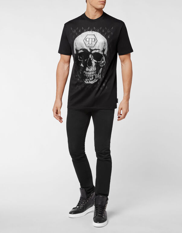 her heks Bare overfyldt T-shirt Round Neck SS Skull and Plein with Crystals | Philipp Plein