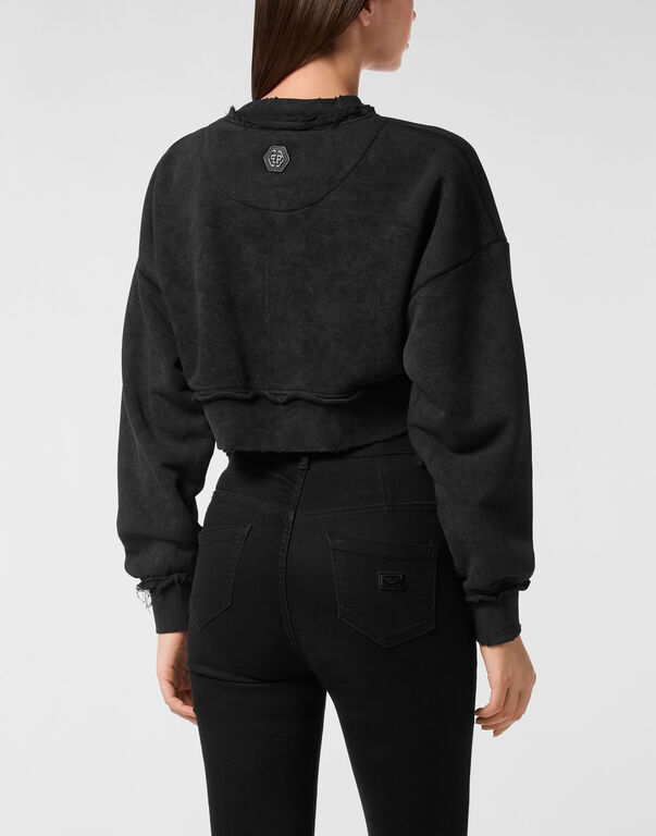 Cropped Round Neck Sweatshirt Patch Signature