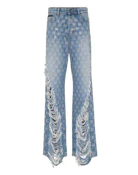 Denim Skater Fit Trousers Strass Monogram