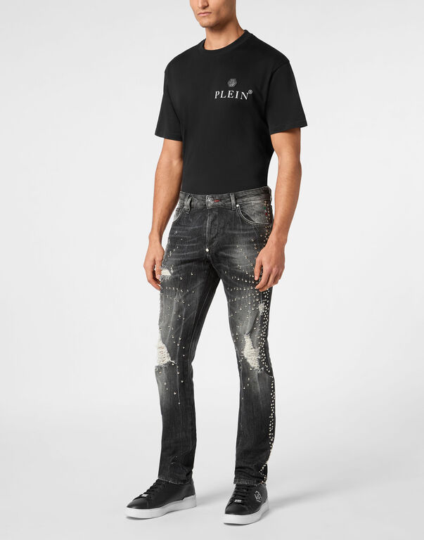 Denim Super Straight Cut Trousers Studs