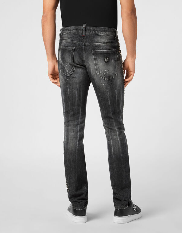 Denim Super Straight Cut Trousers Studs