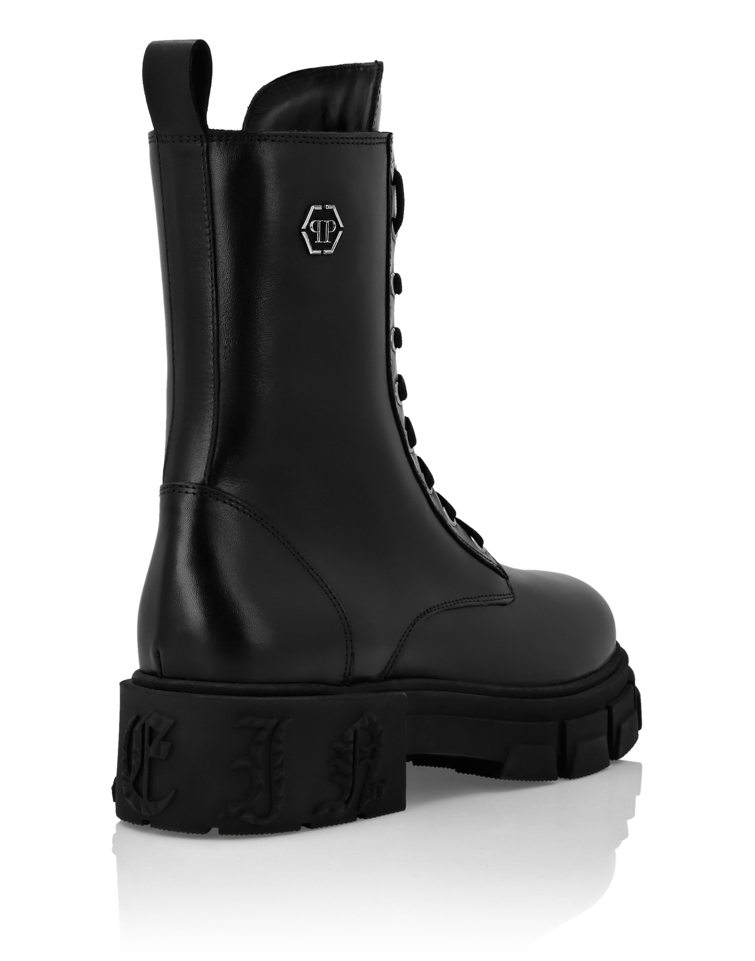 Calf Skin Leather Boots Mid Flat Hexagon | Philipp Plein