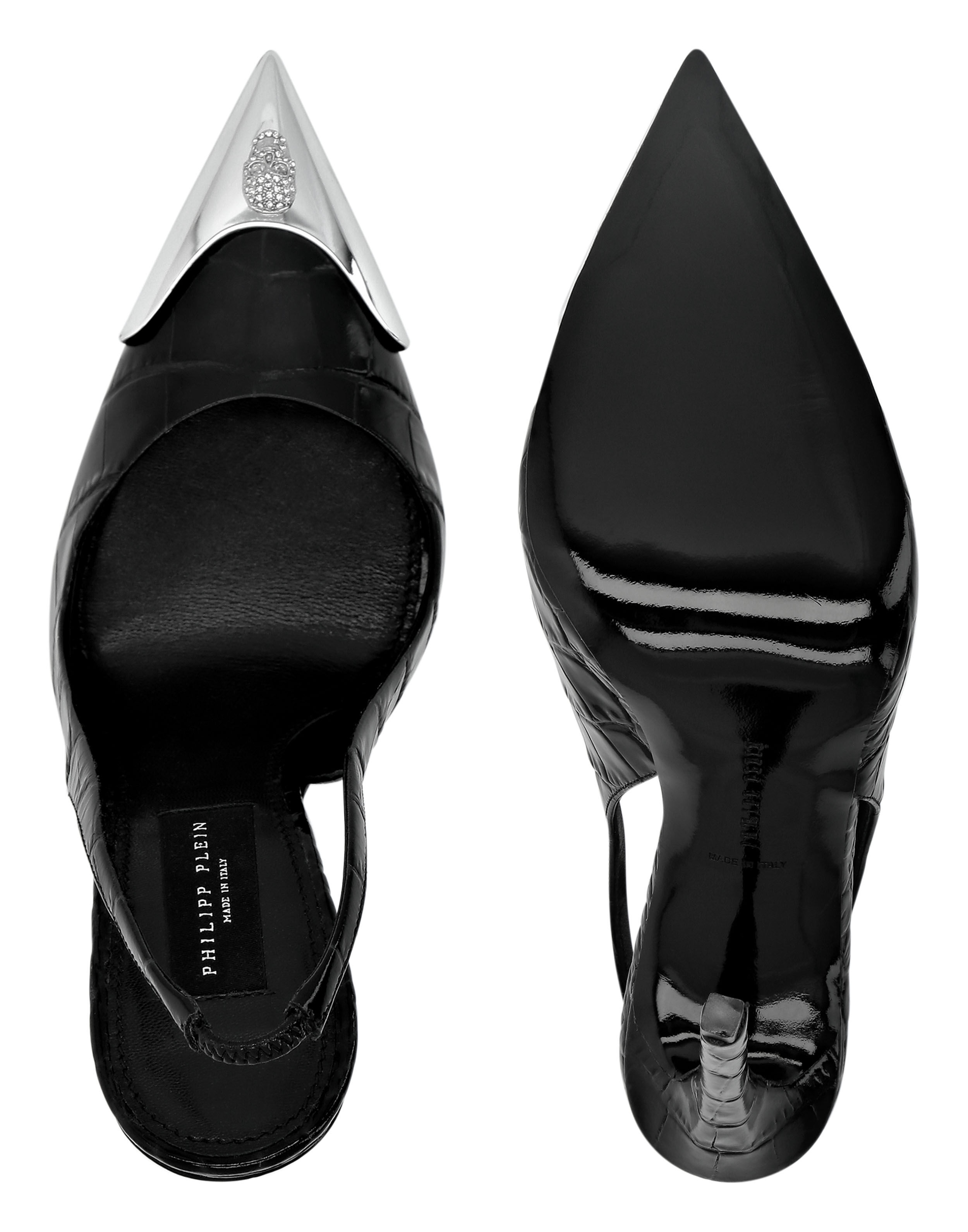 Crocco Slingback High Heels Shoes Skull strass