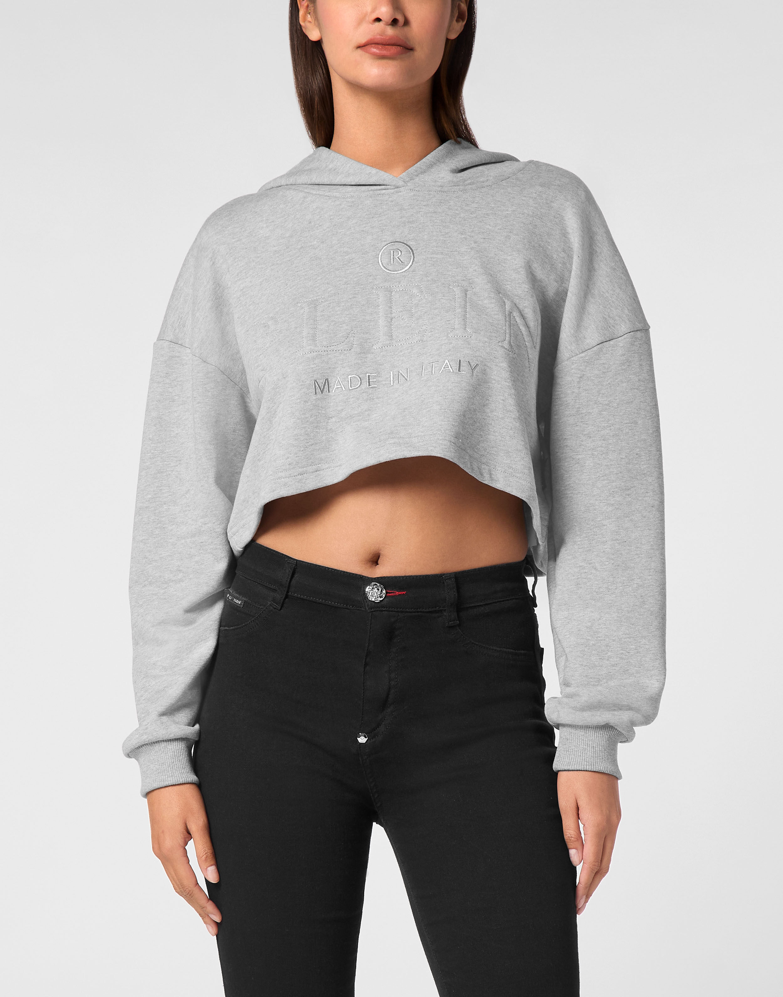 Cropped grey hoodie sale