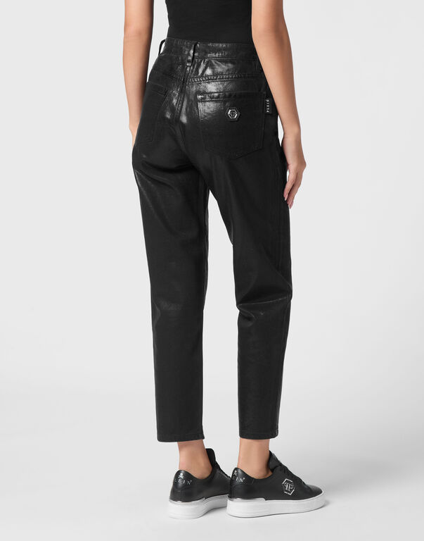Coated Denim Trousers Mom Fit