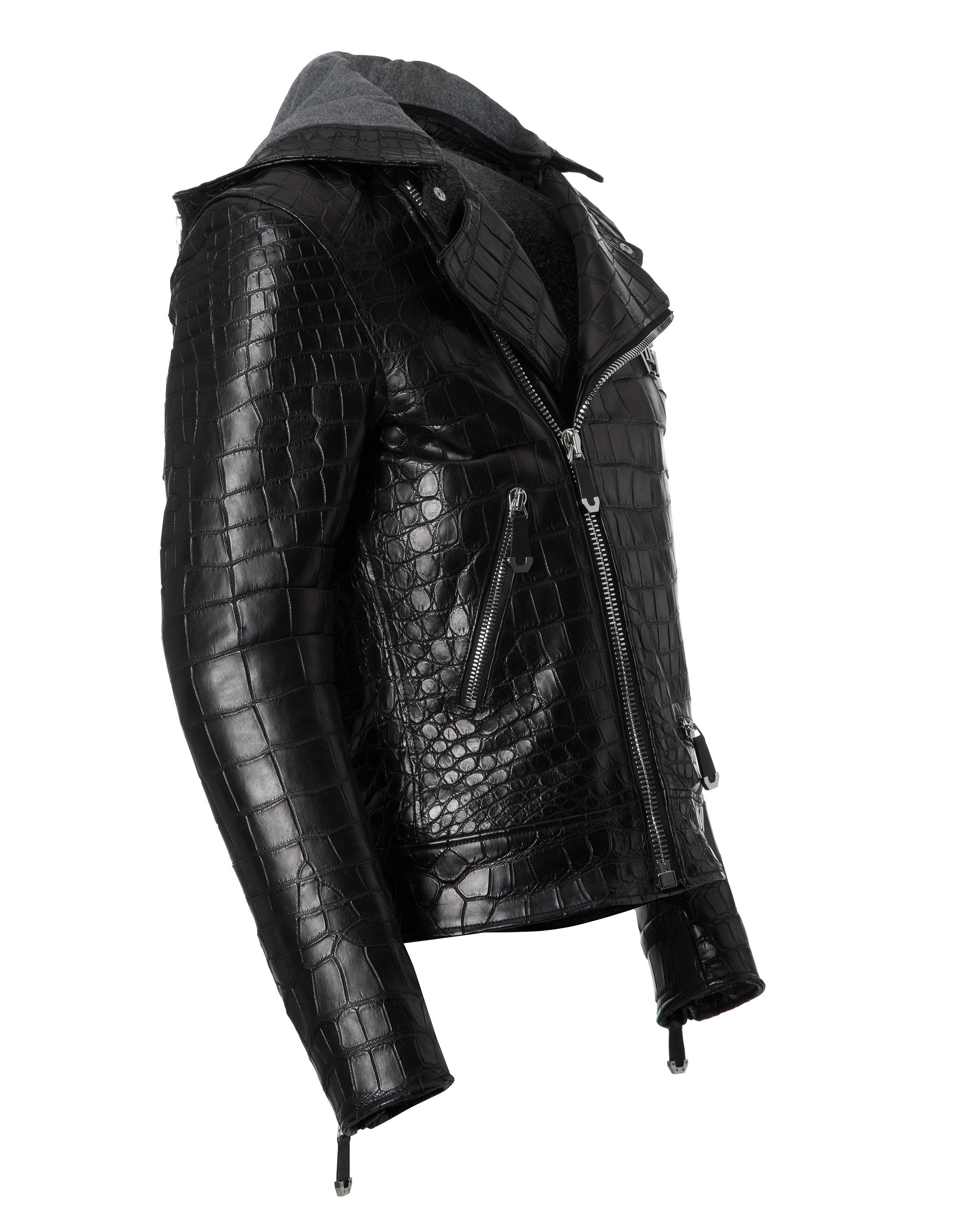 leather coat with hood