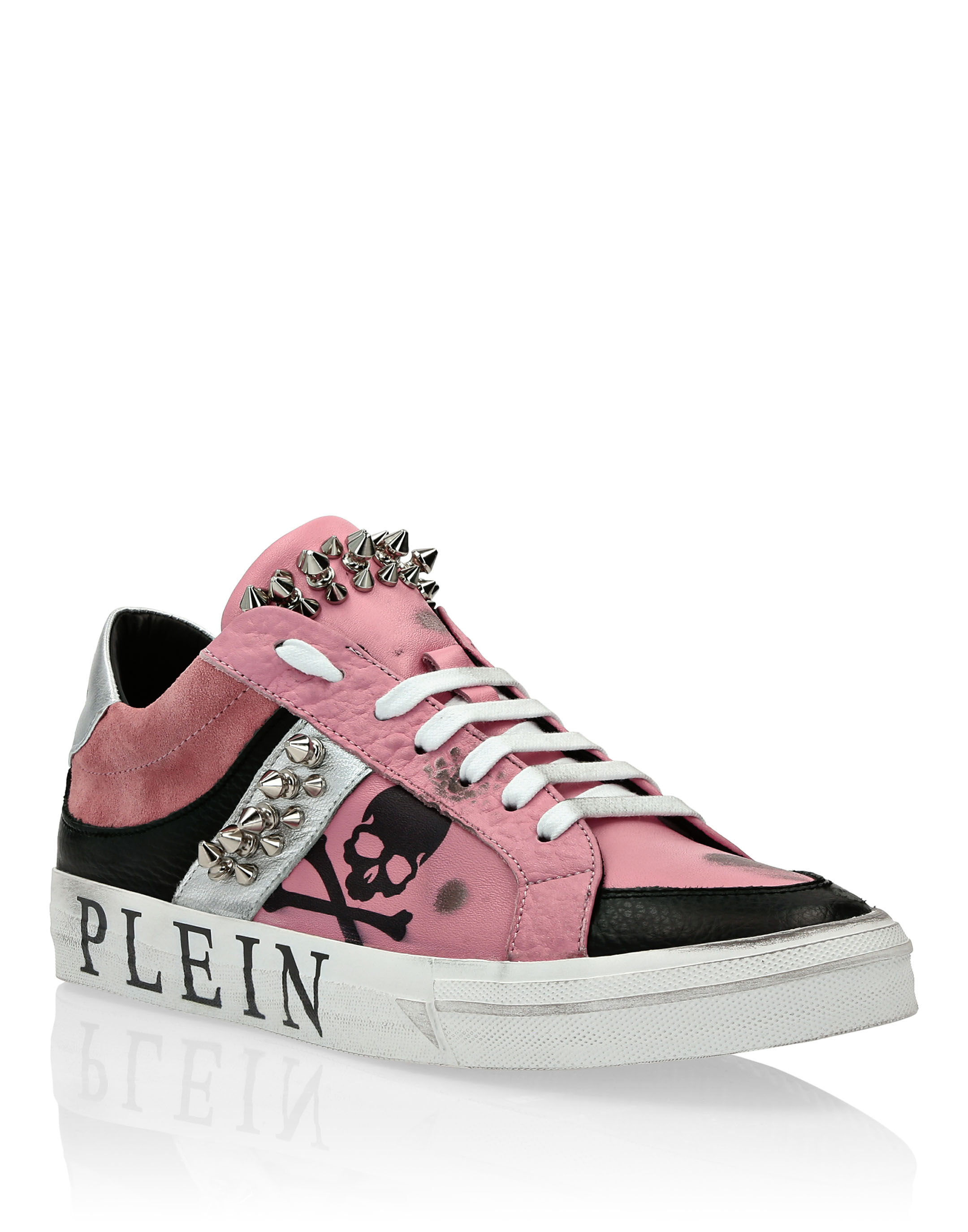 black leather look trainers