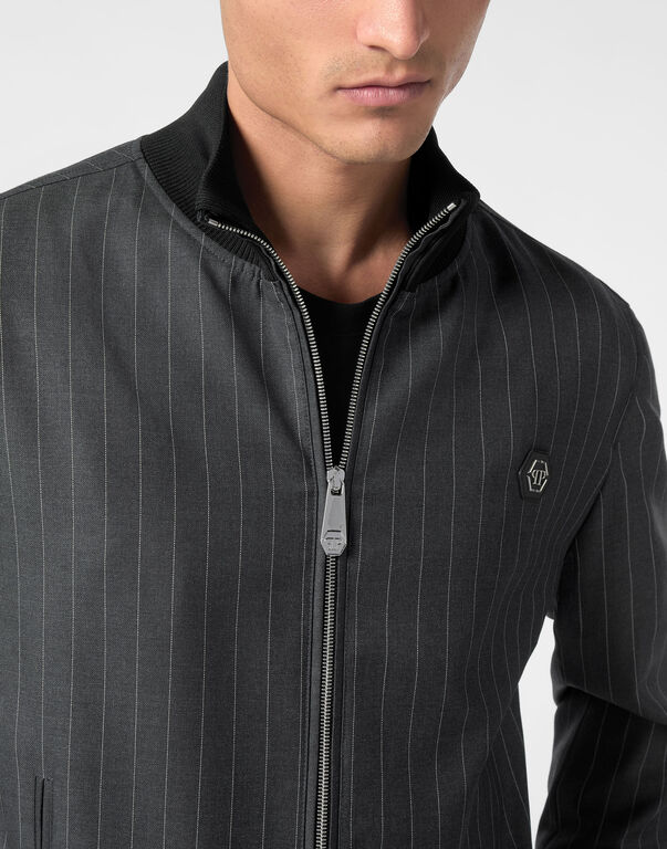 Wool Pinstripe Bomber LS