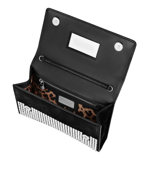 Suede Crystal Clutch Shoulder Bag Crystal