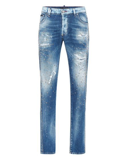 Denim Super Straight Cut Trousers Studs