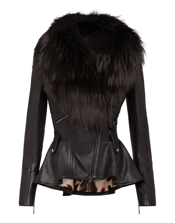 Philipp Plein Real Fox Fur Collar Women's Black Genuine