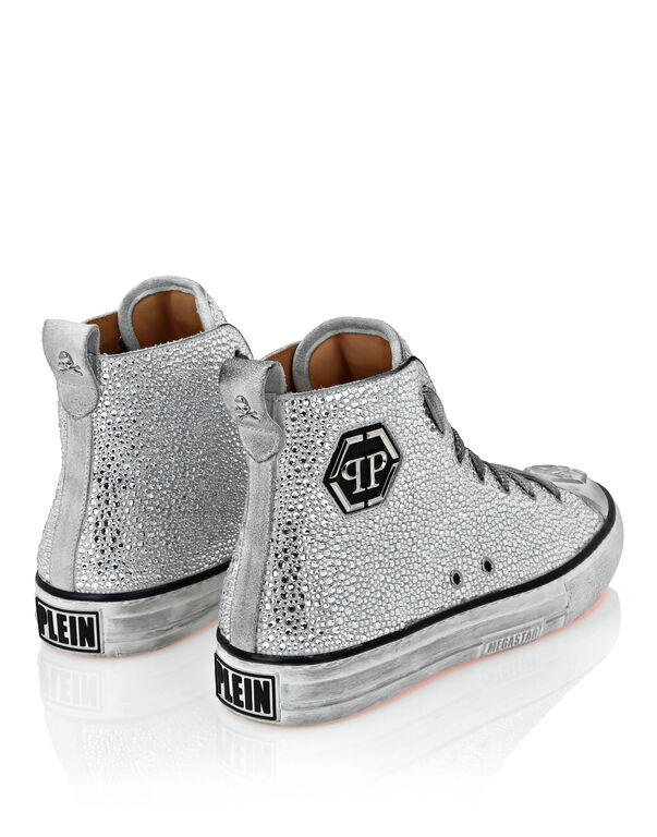 Suede Hi-Top Sneakers Strass Hexagon