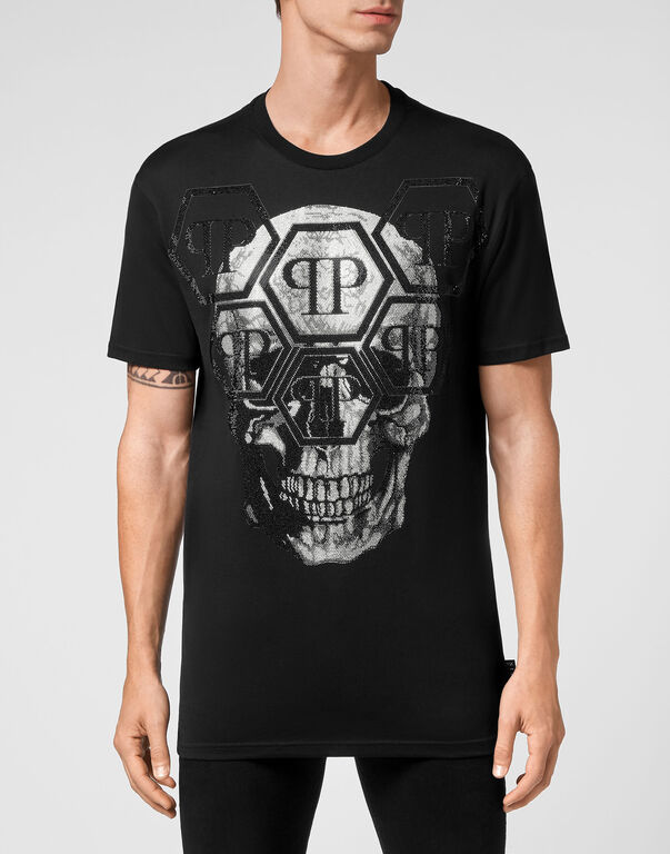 parfum campagne Gestreept T-shirt Round Neck SS Skull with Crystals | Philipp Plein