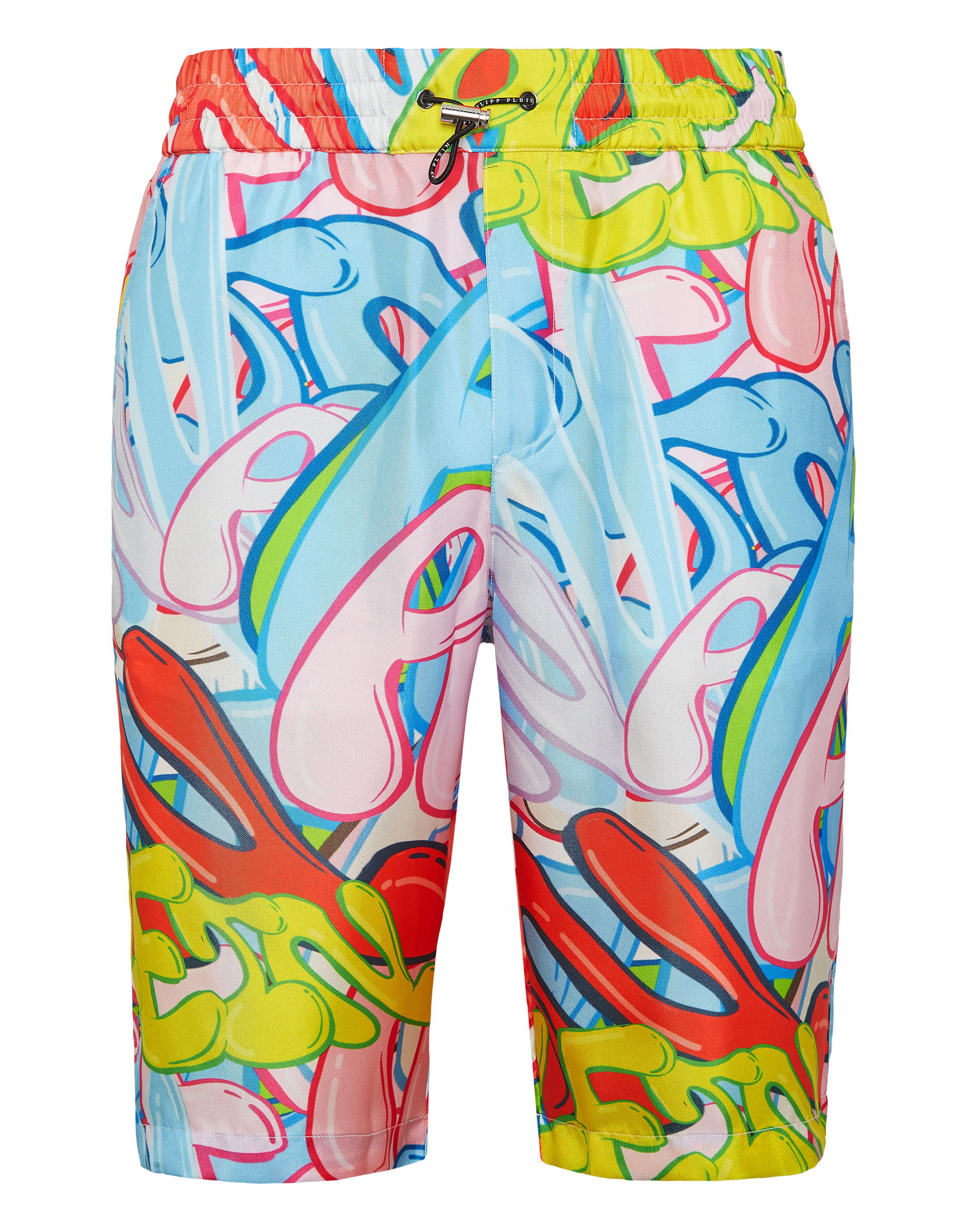 Philipp Plein logo-plaque satin shorts - Blue