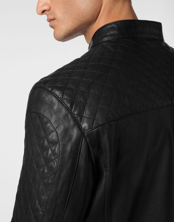 Padded Leather Moto Bomber
