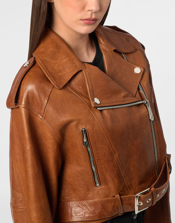 Leather Biker Jacket Vintage Moon