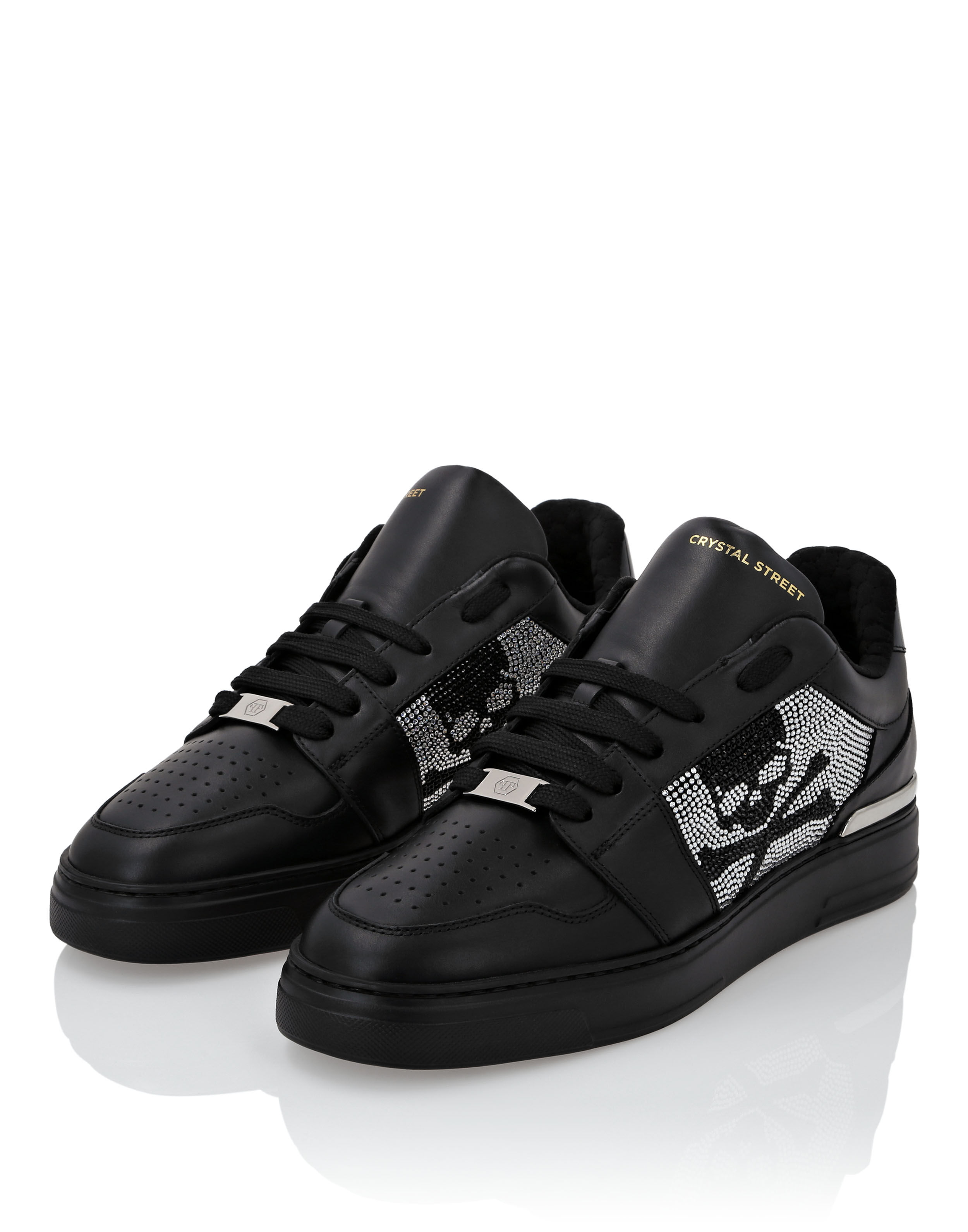 Lo Top Crystal Leather Sneakers Skull Bones Philipp Plein