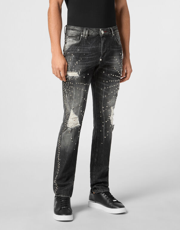 Denim Super Straight Cut Trousers Studs