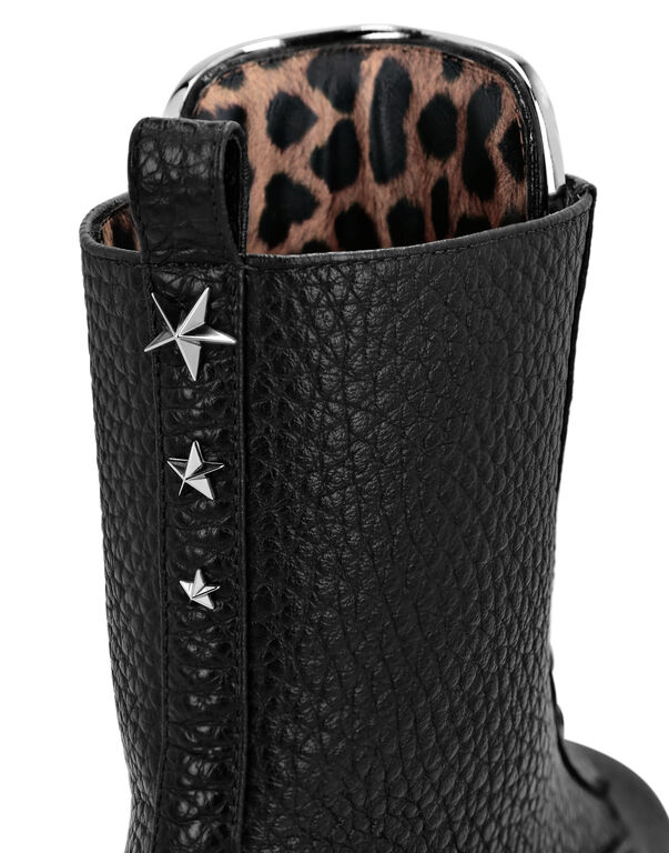 Leather Boots Low Flat stars Studs