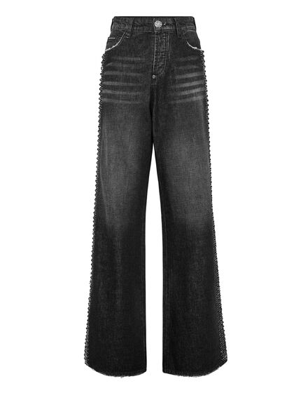 Denim Skater Fit Trousers Rib Strass