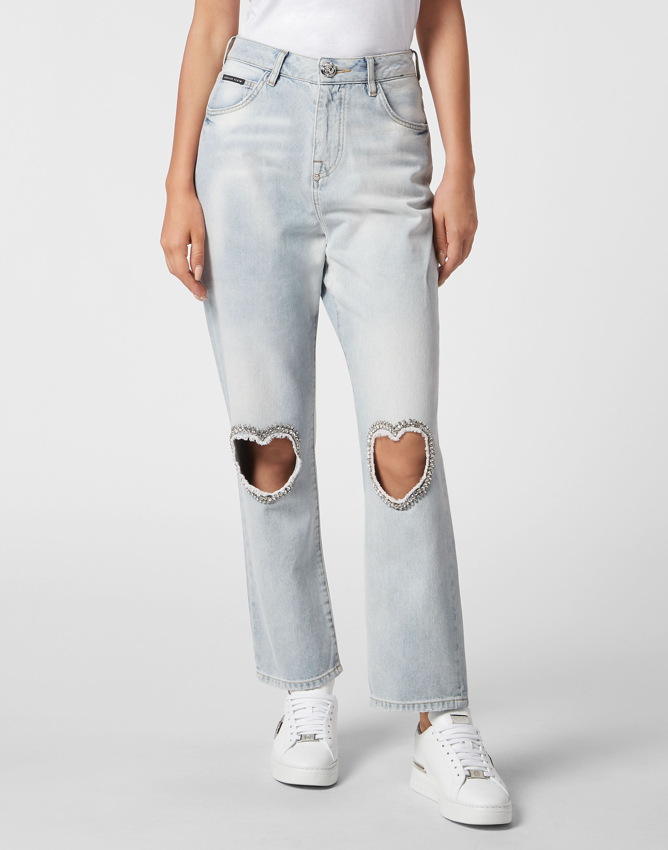 Denim Trousers Loose Fit Heart Patch Philipp Plein