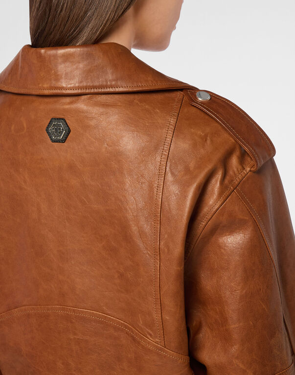 Leather Biker Jacket Vintage Moon