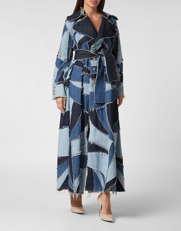 Denim Trench Patchwork